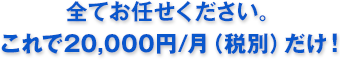 全てお任せください。これで20,000円/月（税別）だけ！